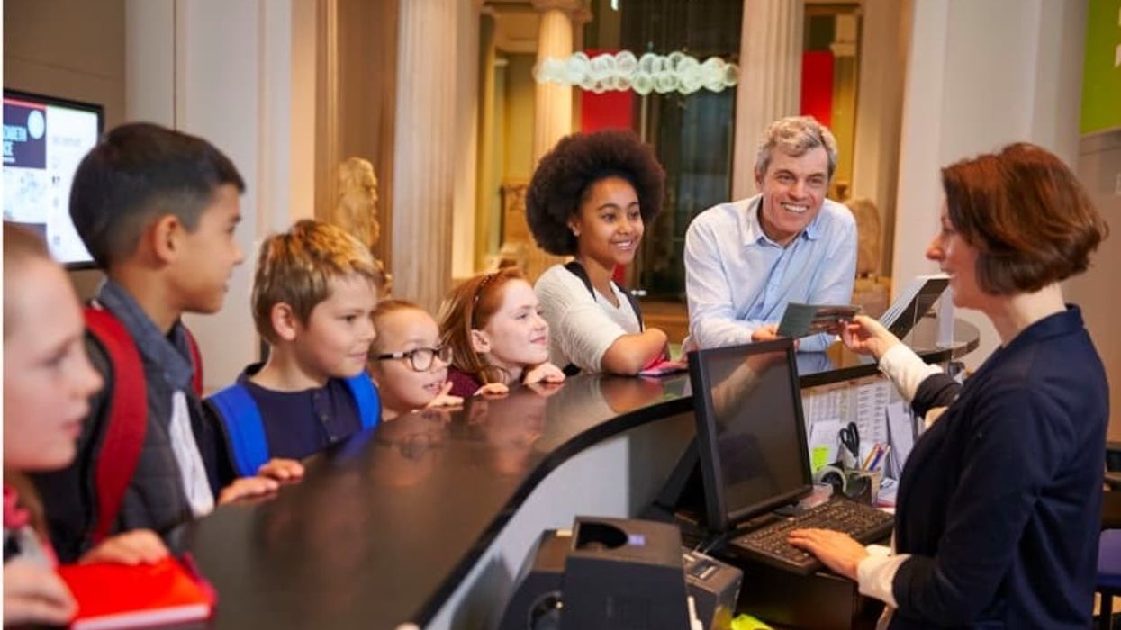 happy museum visitors