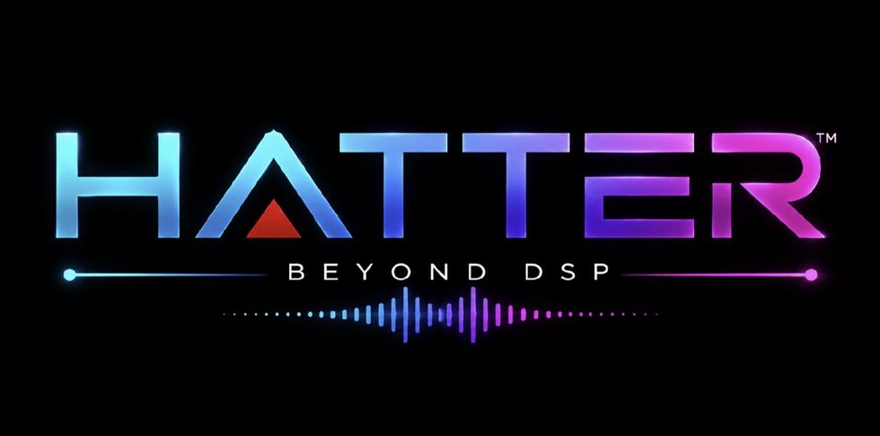 Hatter logo with "Beyond DSP" and soundwave design on a black background.