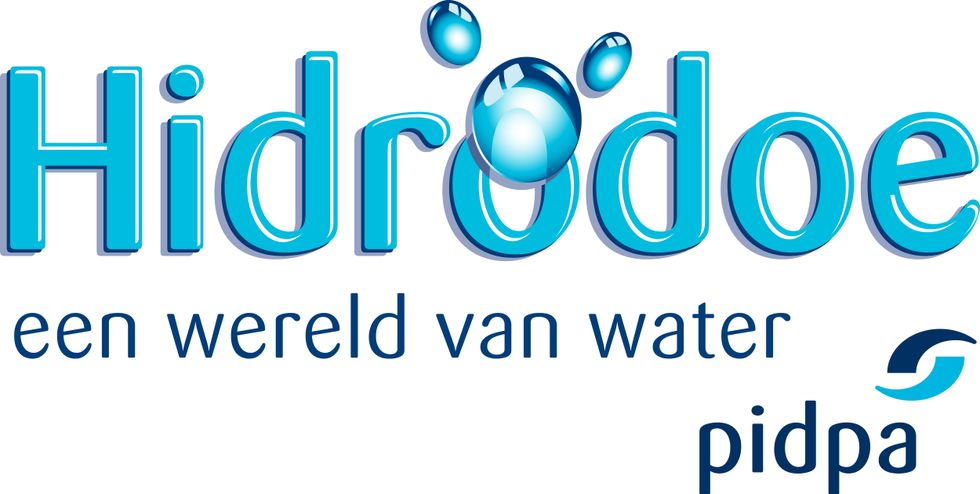 Hidrodoe logo with bubbles and "een wereld van water" text above "pidpa".
