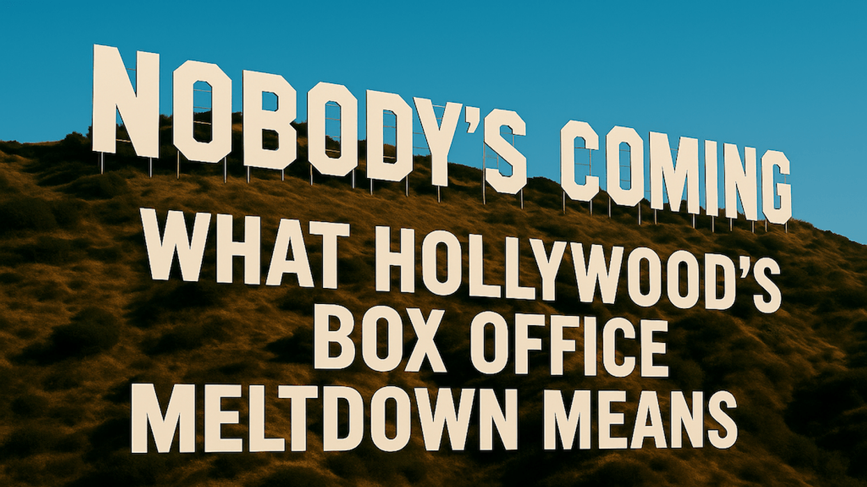 Hollywood-style sign reading: "Nobody's Coming What Hollywood's Box Office Meltdown Means."