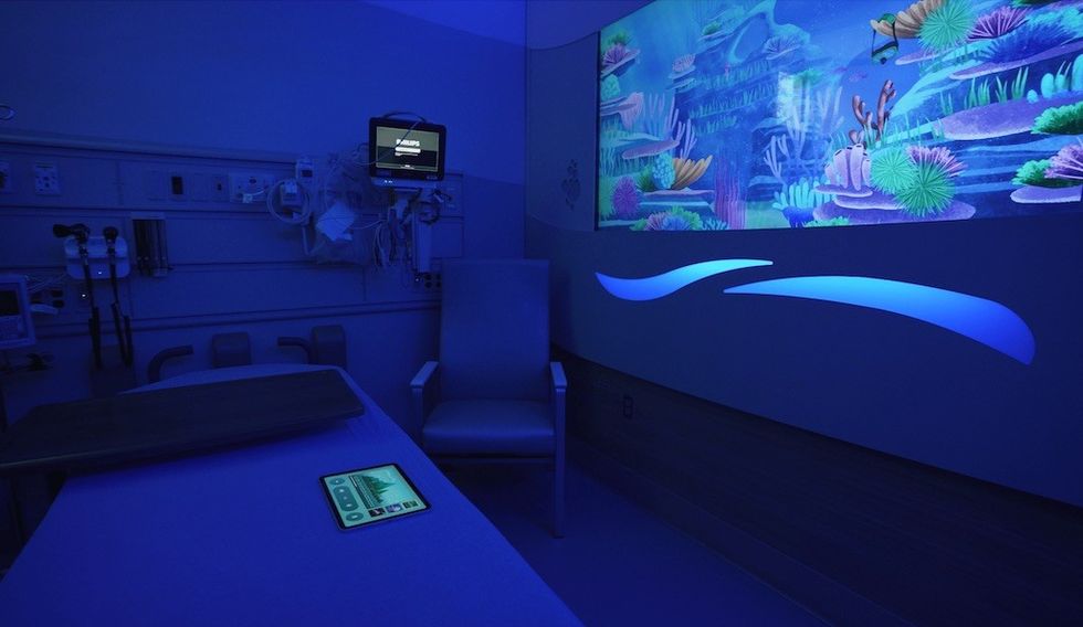 Hospital Bed with finding nemo screen