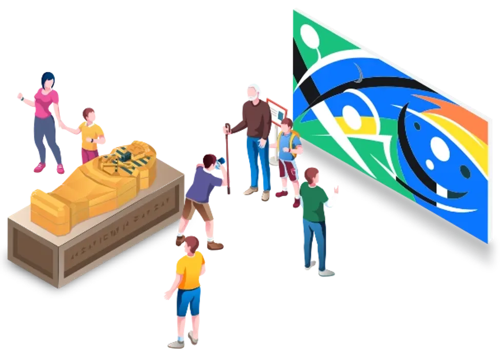 HoxtonAi visitors in gallery cartoon