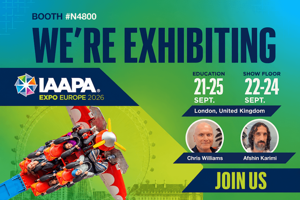 IAAPA Expo Europe 2026, London. Education: Sept 21-25. Show: Sept 22-24. Booth #N4800.
