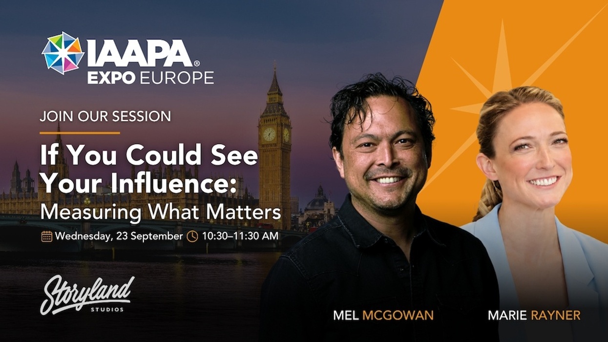IAAPA Expo Europe session promo with speakers, Big Ben in background.