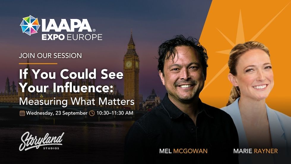 IAAPA Expo Europe session promo with speakers, Big Ben in background.