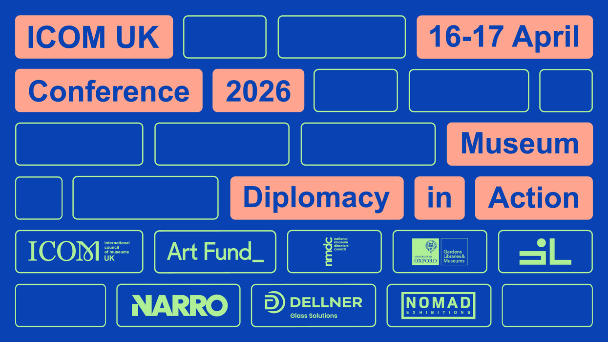 ICOM UK Conference 2026 poster, April 16-17, theme "Museum Diplomacy in Action".