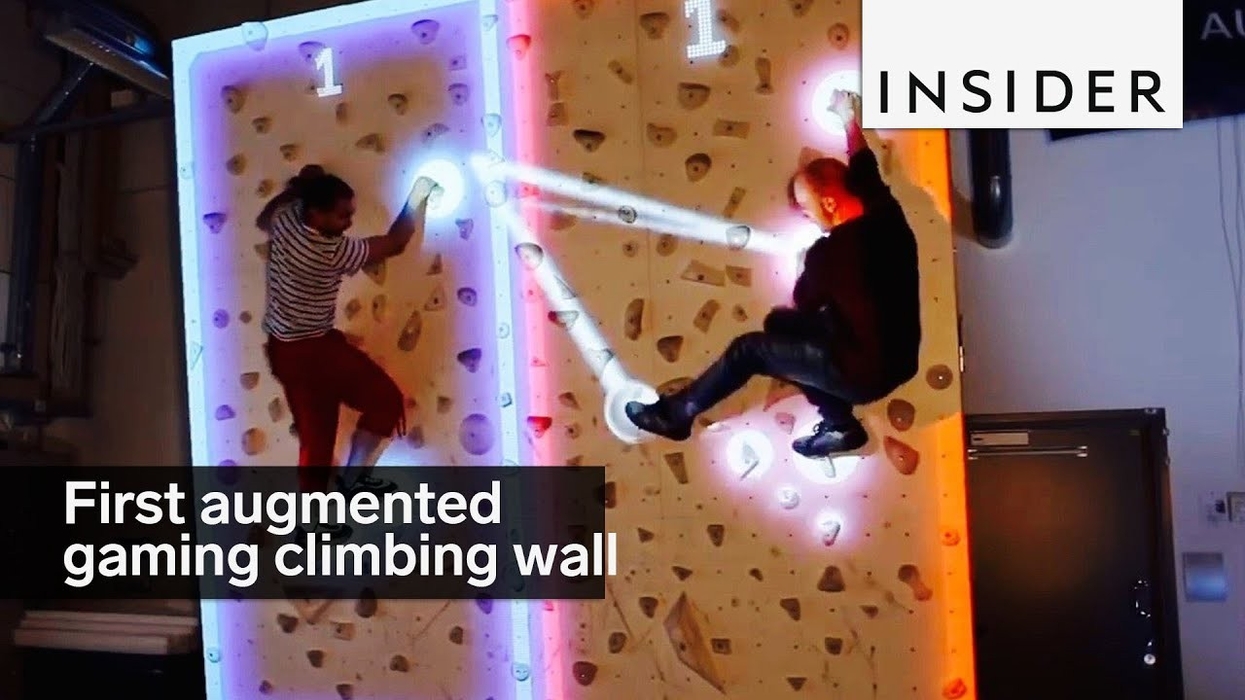 This is the first augmented gaming climbing wall!
