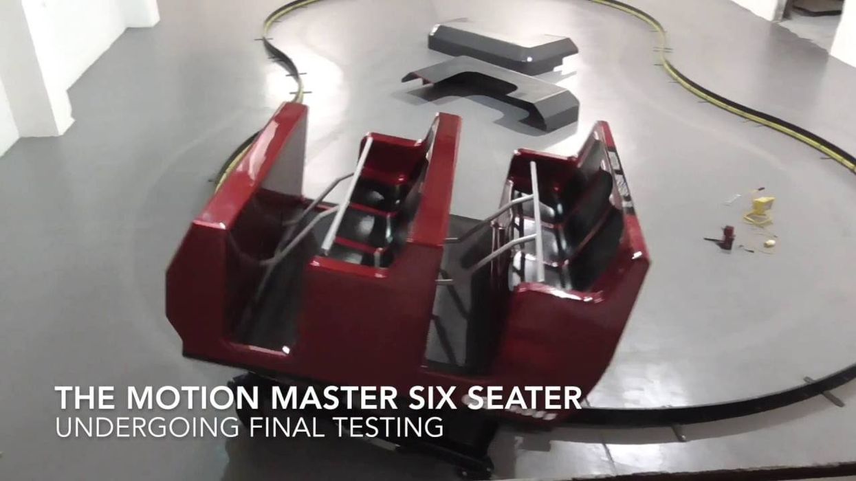 The Motion Master Six 3DOF Ride System undergoing final factory testing