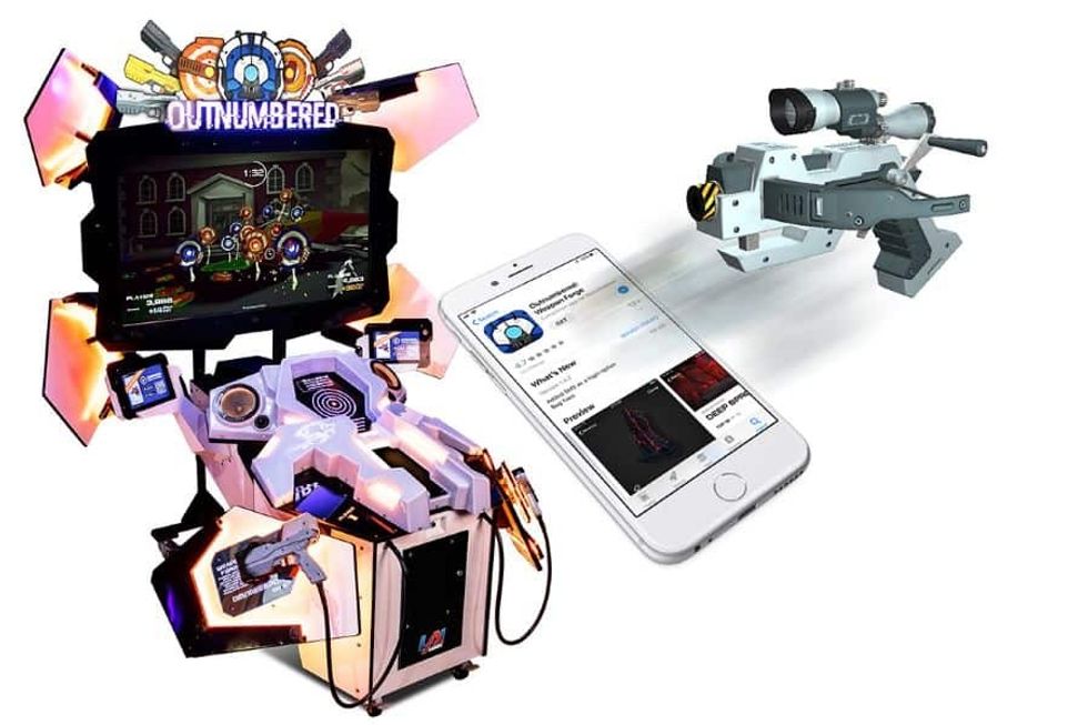 Images of LAI Games Outnumbered game play and app at Amuseument Expo