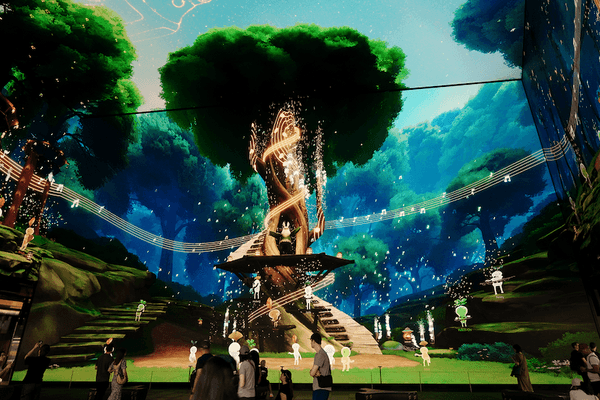 Immersive digital forest scene with a glowing tree and enchanted atmosphere.