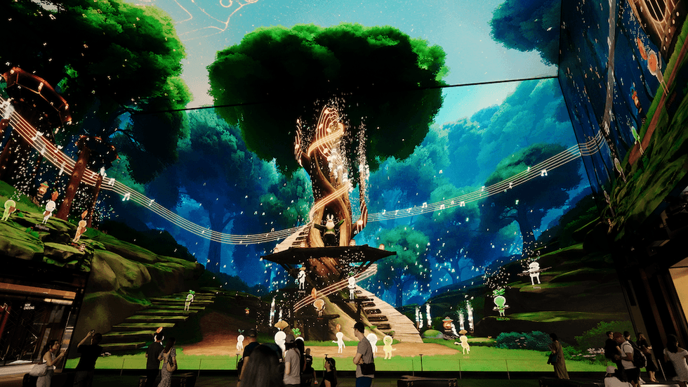 Immersive digital forest scene with a glowing tree and enchanted atmosphere.