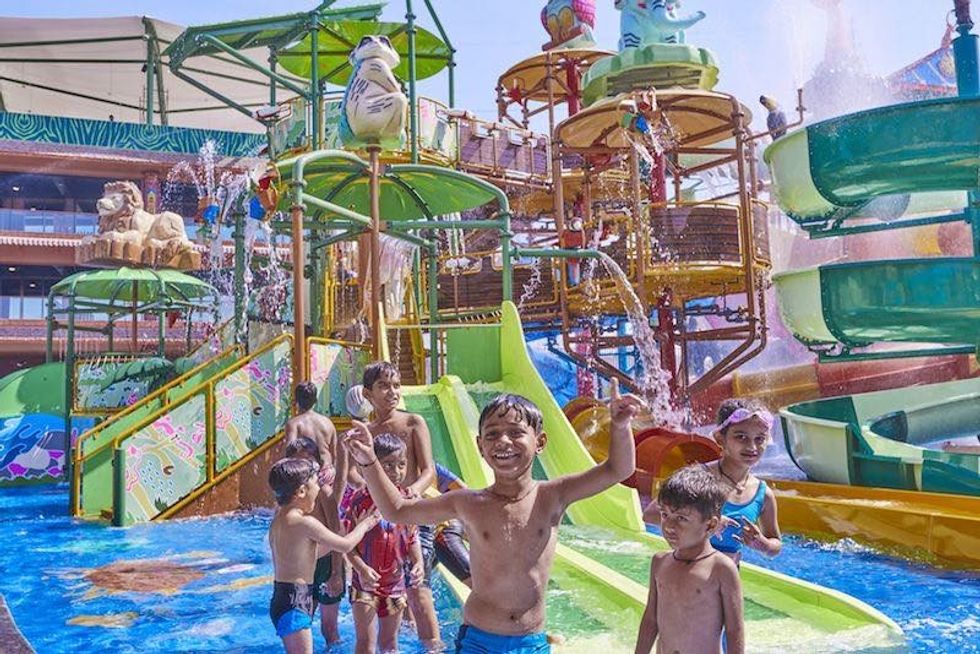 indian children at amaazia water park gujurat