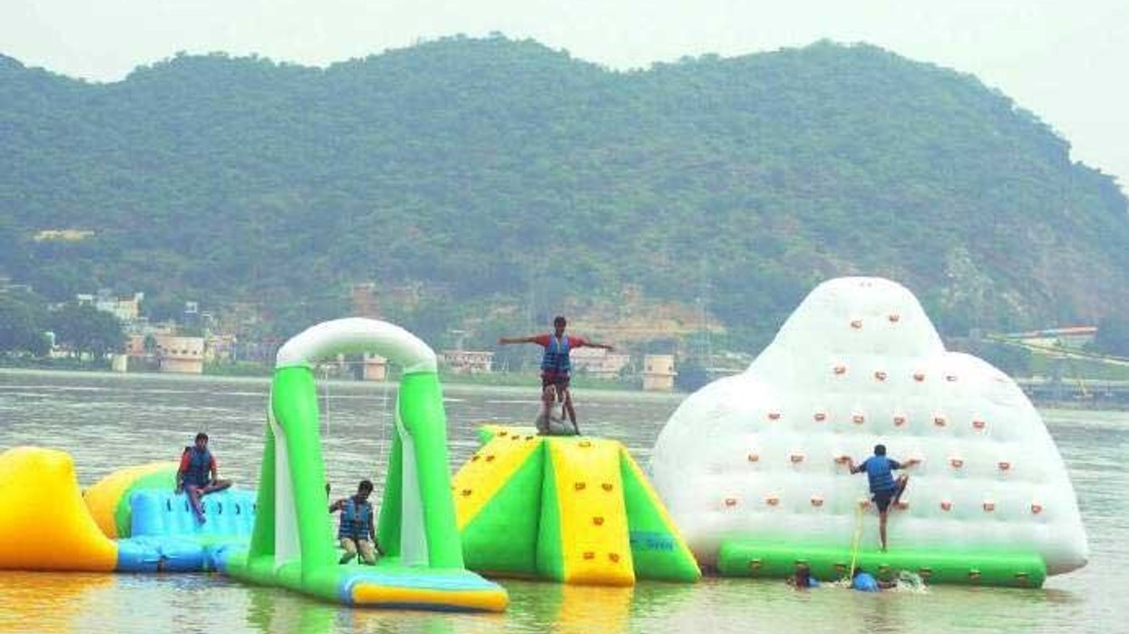 inflatable waterpark at Bhavani island in Vijayawada