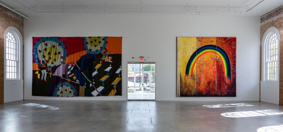 Installation view, left to right: Christopher Myers and Vaughn Spann, What’s Going On. Photo credit Chi Lam.