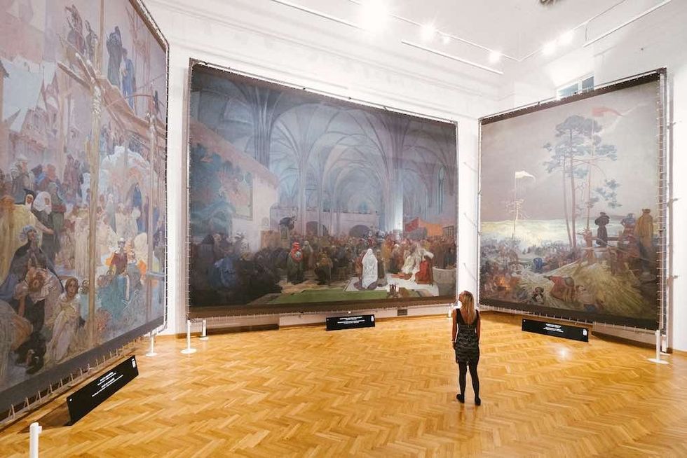 Installation view: ‘The Slav Epic’ (1910 - 1928) by AlphonseMucha at Moravský Krumlov castlePhoto © Pavel RybníčekCourtesy Moravský Krumlov castle and the Mucha Foundation