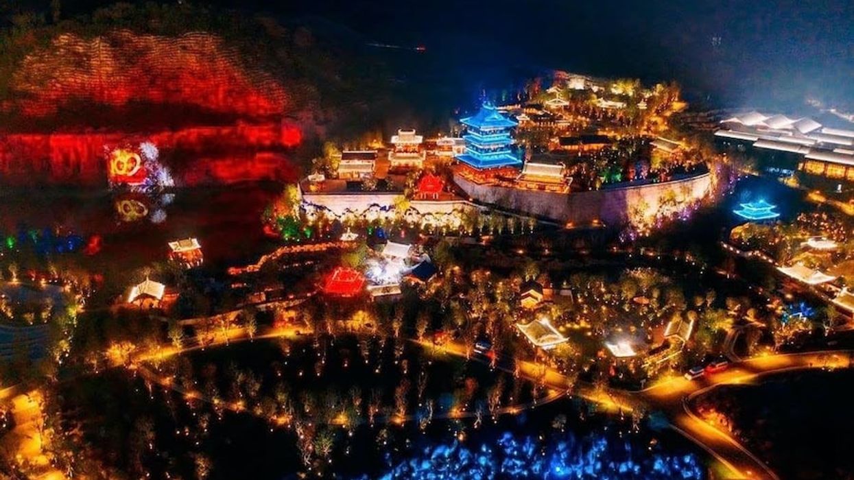 Jiangsu Expo Park with projections on the hillside using Christie laser projectors