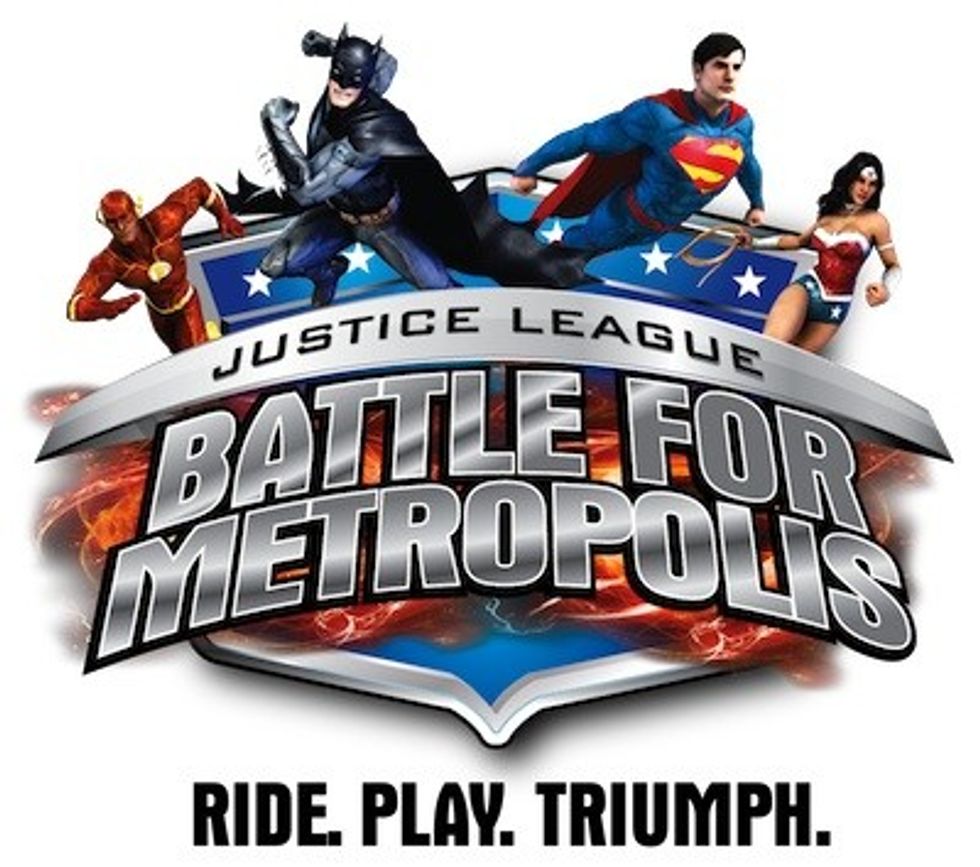 Justice League SFMM Logo Characters Tagline