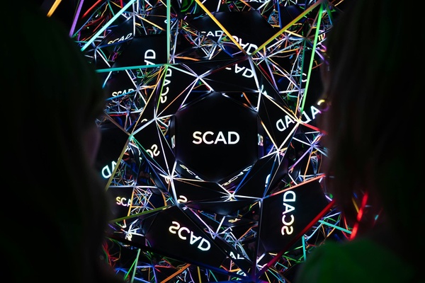 Kaleidoscopic effect with SCAD written in the centre at SCADstory Atlanta