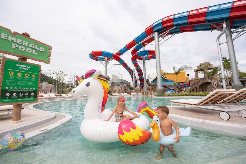 kids on inflatables in the Emerald Pool area
