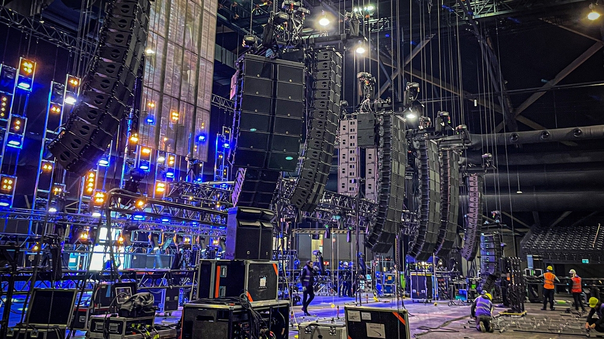 L-Acoustic speakers hung from ceiling