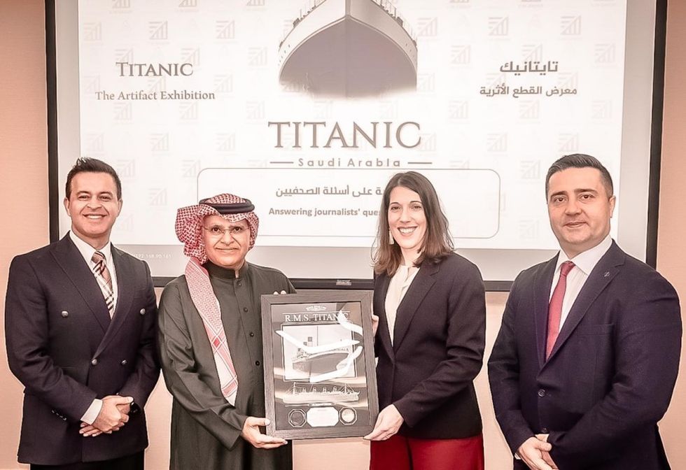 L-R Gautam Chandna, EVP, Business Development, EM Group, Abdulelah M Al-Janoubi - AJA Group, Riyadh, Tomasina Ray, President of RMS Titanic, Inc and Director of Collections, and Ozgur Ar, COO, EM Group