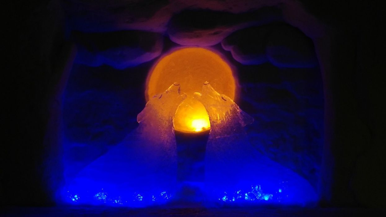 Lappset Ice Hotel wolves backlit