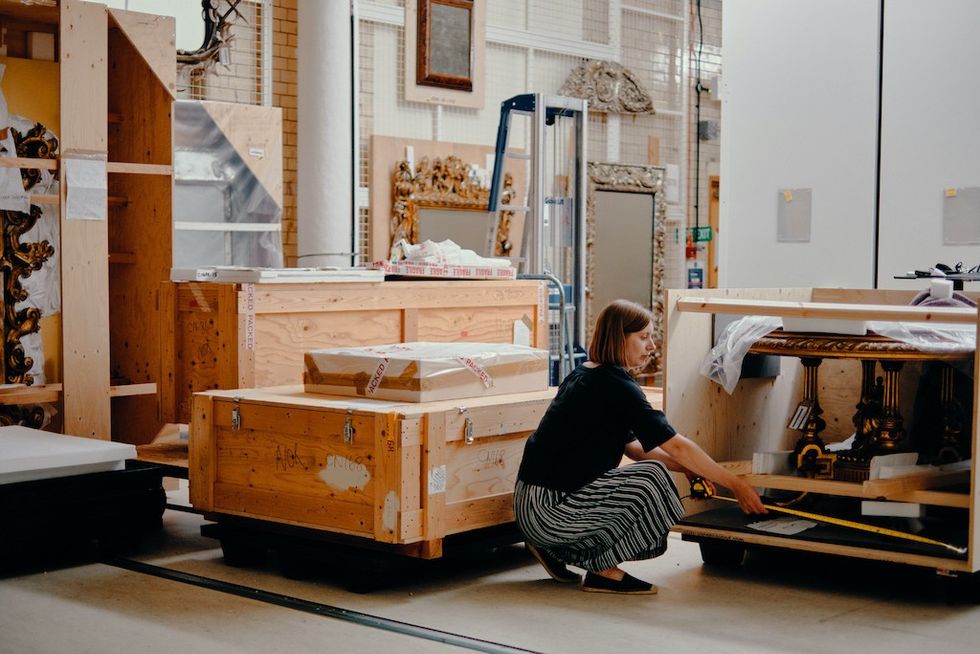Large-scale furniture, prepared ready to move to V&A East Storehouse