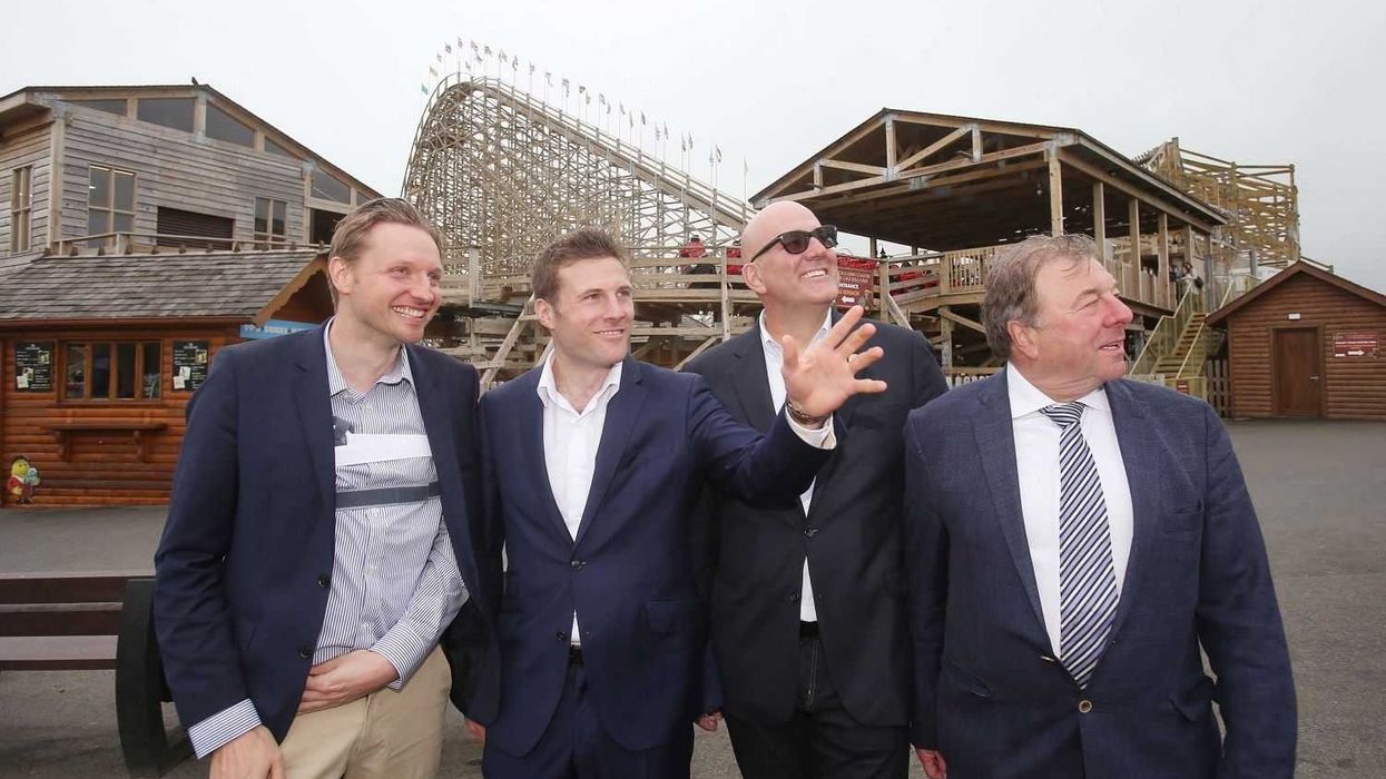 Left to right: Jakob Wahl, Tayto Park MD Charles Coyle, Doug Stagner, Tayto Park founder Ray Coyle IAAPA EMEA spring formal