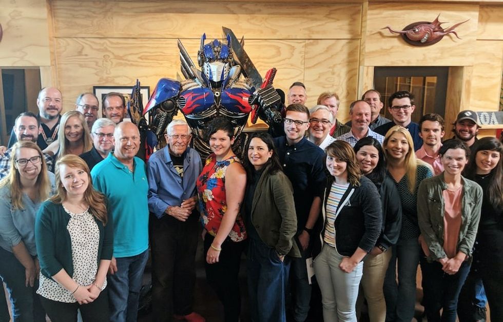 Legendary Disney Imagineer Bob Gurr visits the team at AOA. Jerre Kirk can be seen at the back, second from left