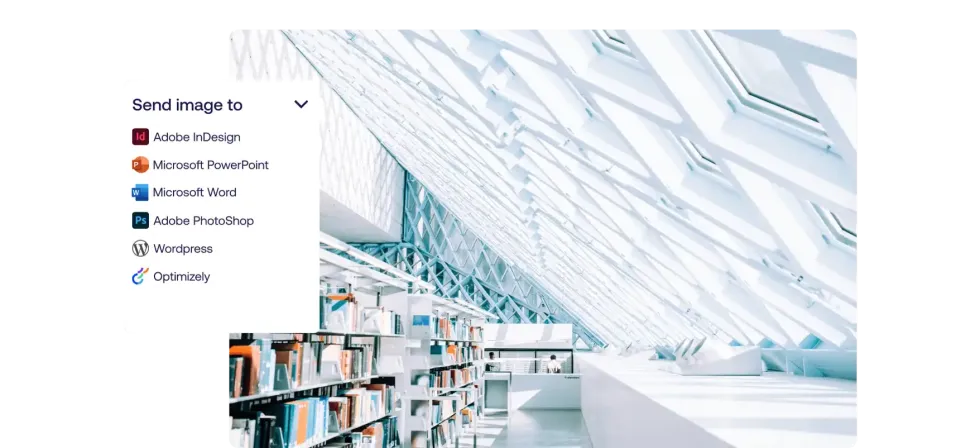 Library with modern architecture and menu showing image export options.