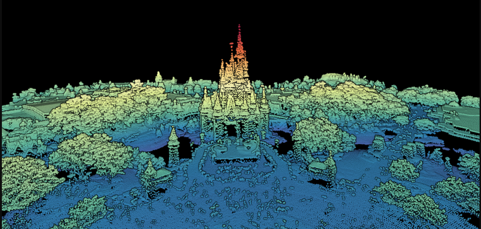 Lidar 3D point cloud colored by elevation of Cinderella’s Castle at the Magic Kingdom