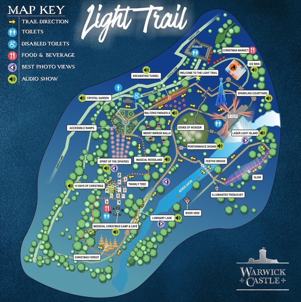 Light trail map Warwick Castle T3