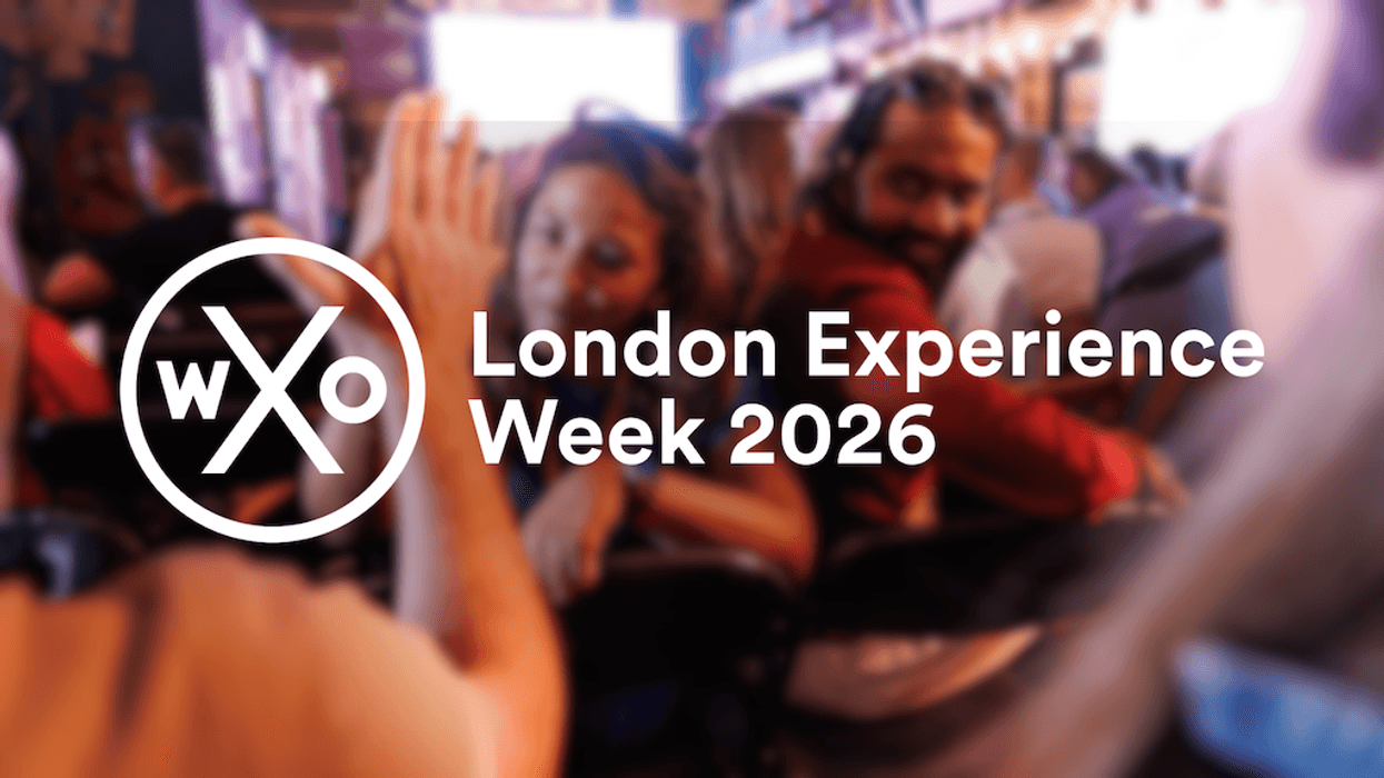 Logo and text "London Experience Week 2026" over blurred event crowd.