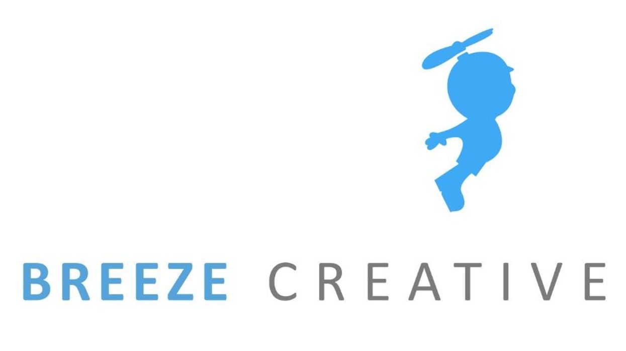 Logo of Breeze Creative featuring a blue figure with a propeller hat.