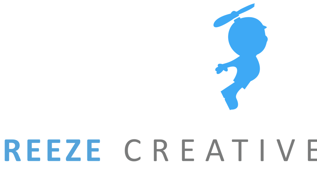 Logo of Breeze Creative featuring a blue figure with a propeller hat.