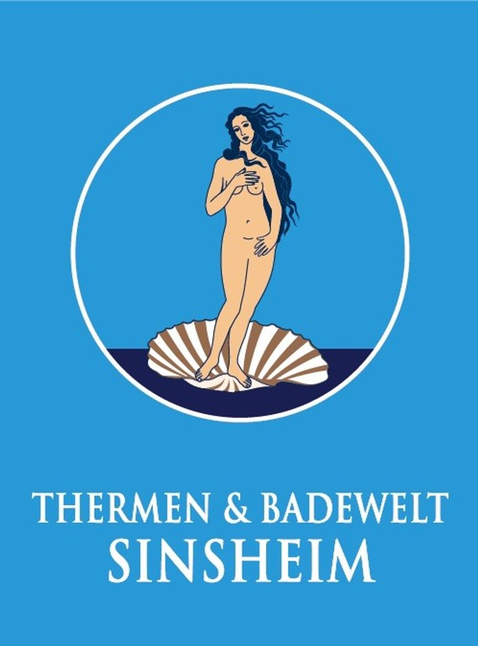 Logo of Thermen & Badewelt Sinsheim featuring a nude woman on a shell.