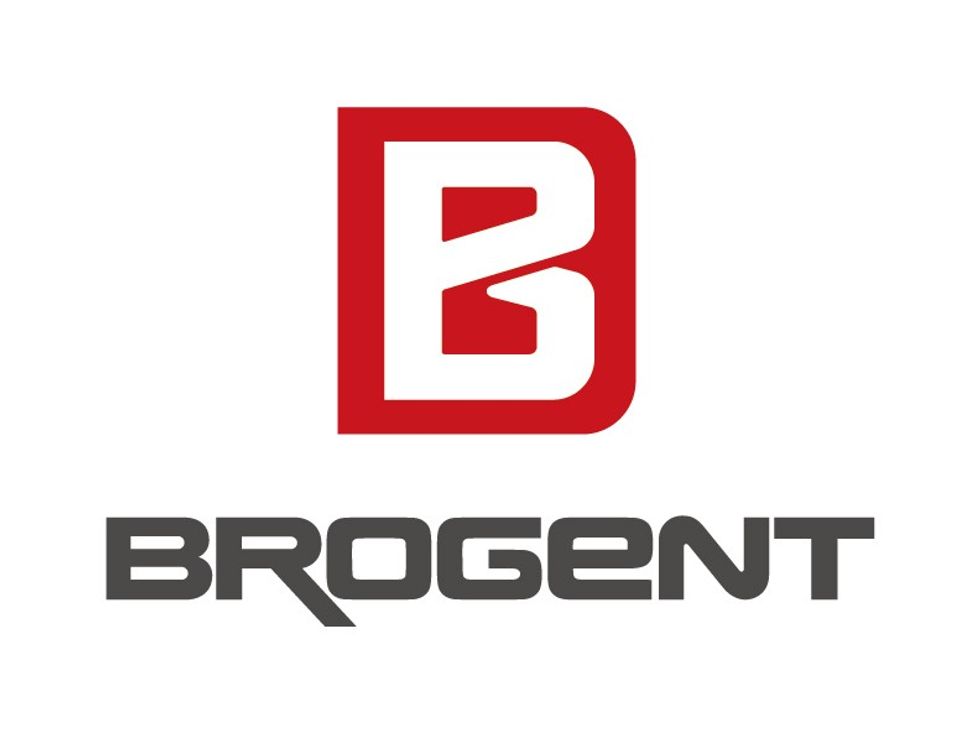 Logo with a stylized red "B" above the word "BROGENT" in bold gray letters.