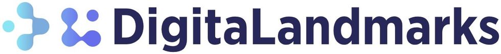 Logo with blue abstract design and "Digital Landmarks" text.