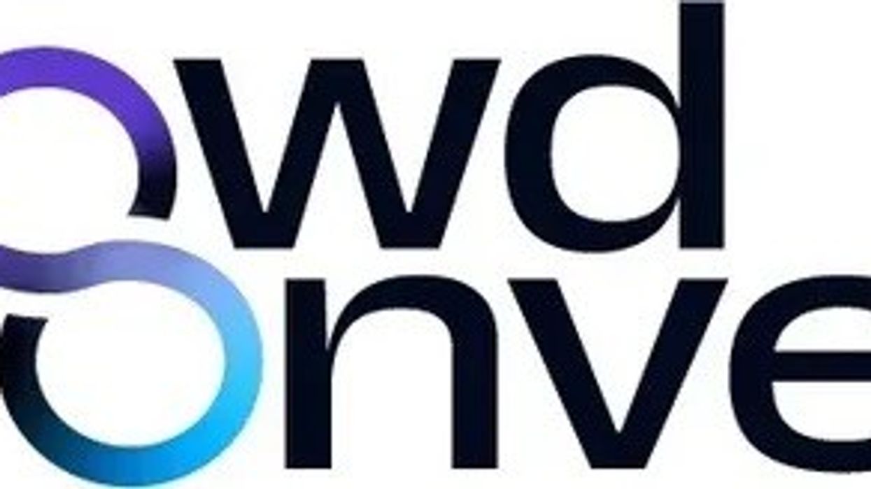 Logo with "crowdconvert" text, featuring a gradient S connecting the words.