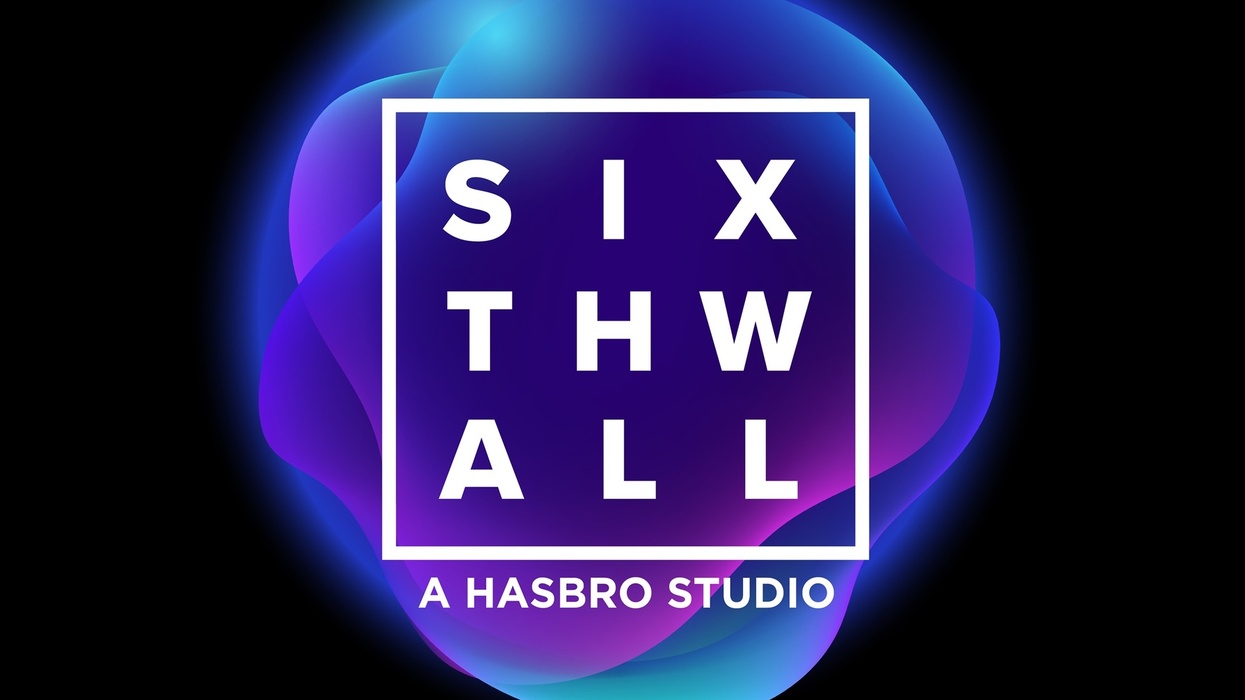 Logo with "SIXTH WALL" text and "A Hasbro Studio" on an abstract purple-blue background.