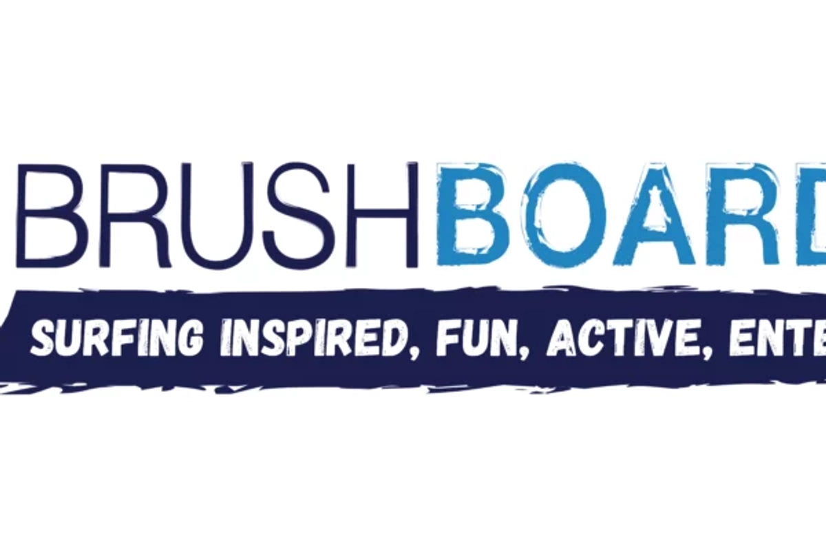 Logo with text: "Brush Boarding - Surfing Inspired, Fun, Active, Entertainment."