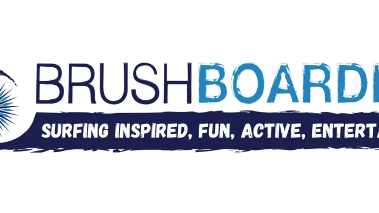 Logo with text: "Brush Boarding - Surfing Inspired, Fun, Active, Entertainment."