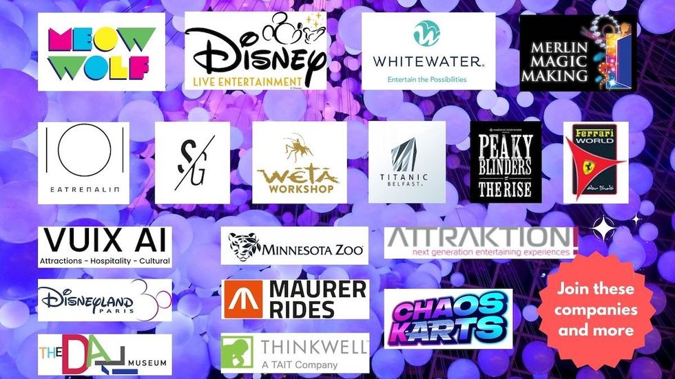 Logos from 2023 winners of blooloop Innovation Awards, presented with AREA15