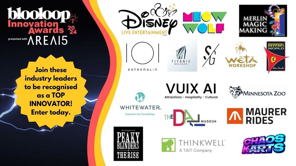 Logos of the 2023 blooloop Innovation Award winners