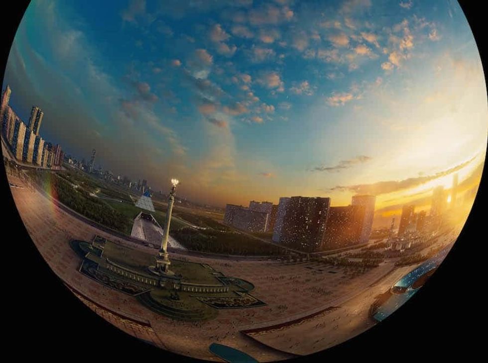 Mack Animation Flying over Kazakhstan Nur-Sultan_Kazakh_Eli_Monument