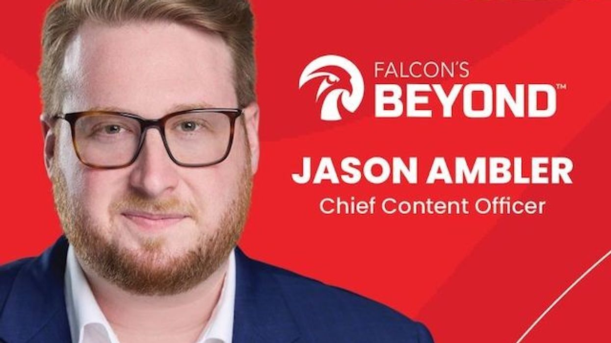 Man in glasses, suit; text reads "Falcon's Beyond, Jason Ambler, Chief Content Officer."