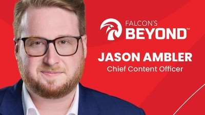 Man in glasses, suit; text reads "Falcon's Beyond, Jason Ambler, Chief Content Officer."