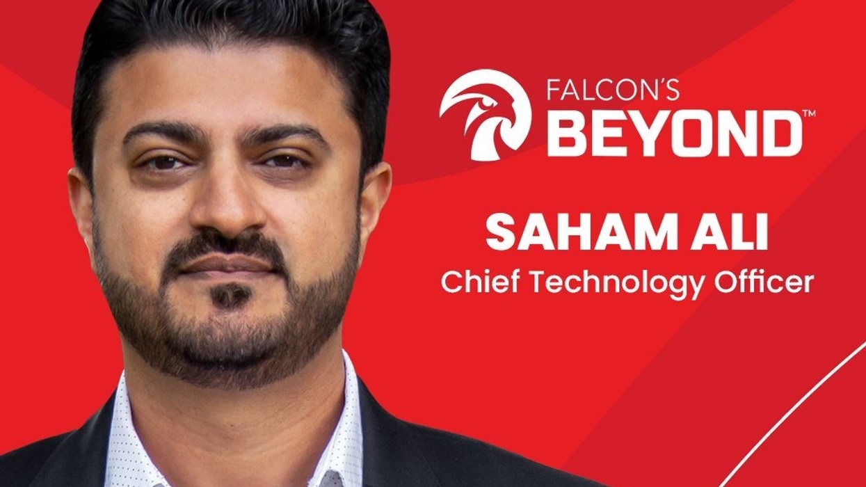 Man in suit with "Falcon's Beyond" and CTO title on red background.