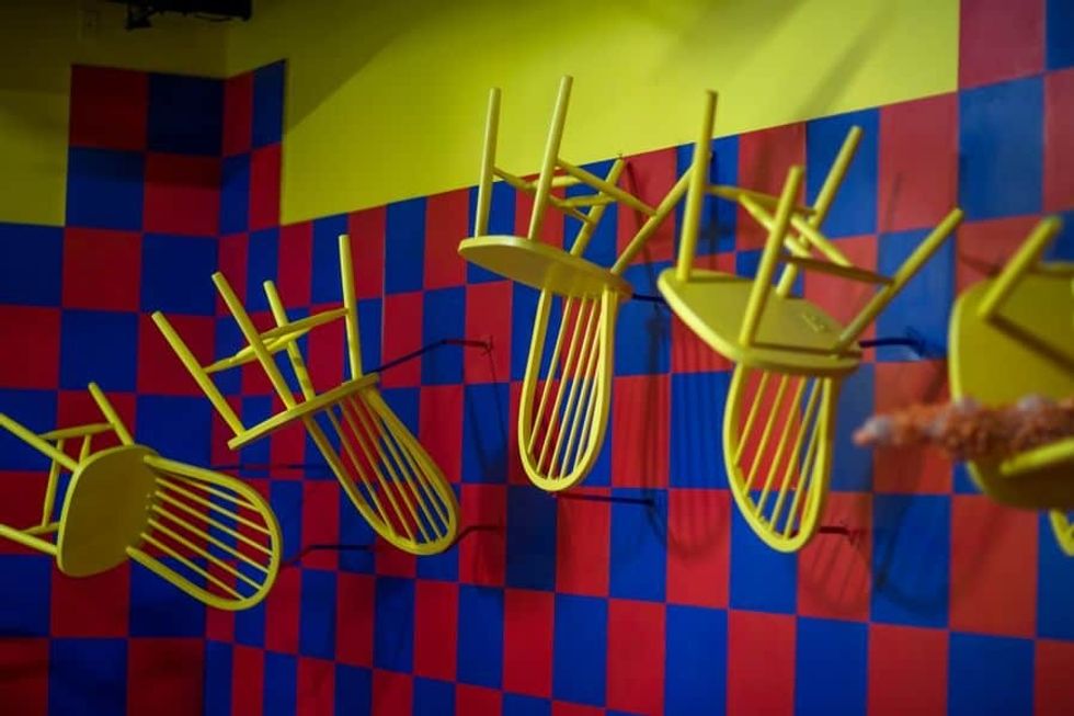 Meow Wolf dark ride Kaleidoscape floating chairs