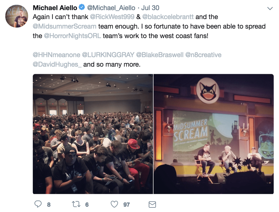 Michael Aiello Twitter screenshot of Midsummer Nights Scream